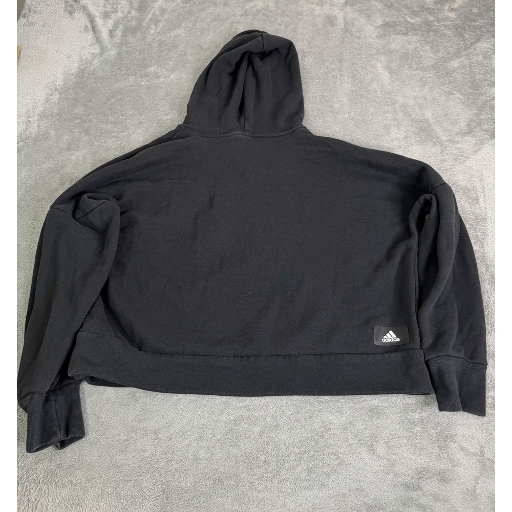 Adidas Essentials Big Logo Cropped Hoodie Women's Size Medium Black - Picture 2 of 10
